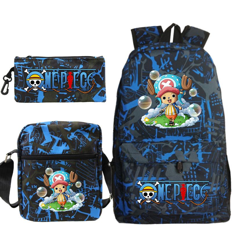 ONE PIECE Luffy Peripheral Student School Bag Three-piece Youth Backpack Shoulder Bag Pencil Case