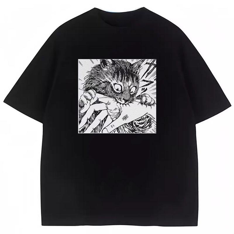 

Cat Bite Creepy Japanese Horror Anime T-Shirt Casual Funny Cats Crazy Cool Tee Unisex Graphic T Shirts Pet Lover Clothes 5XL різнокольоровий