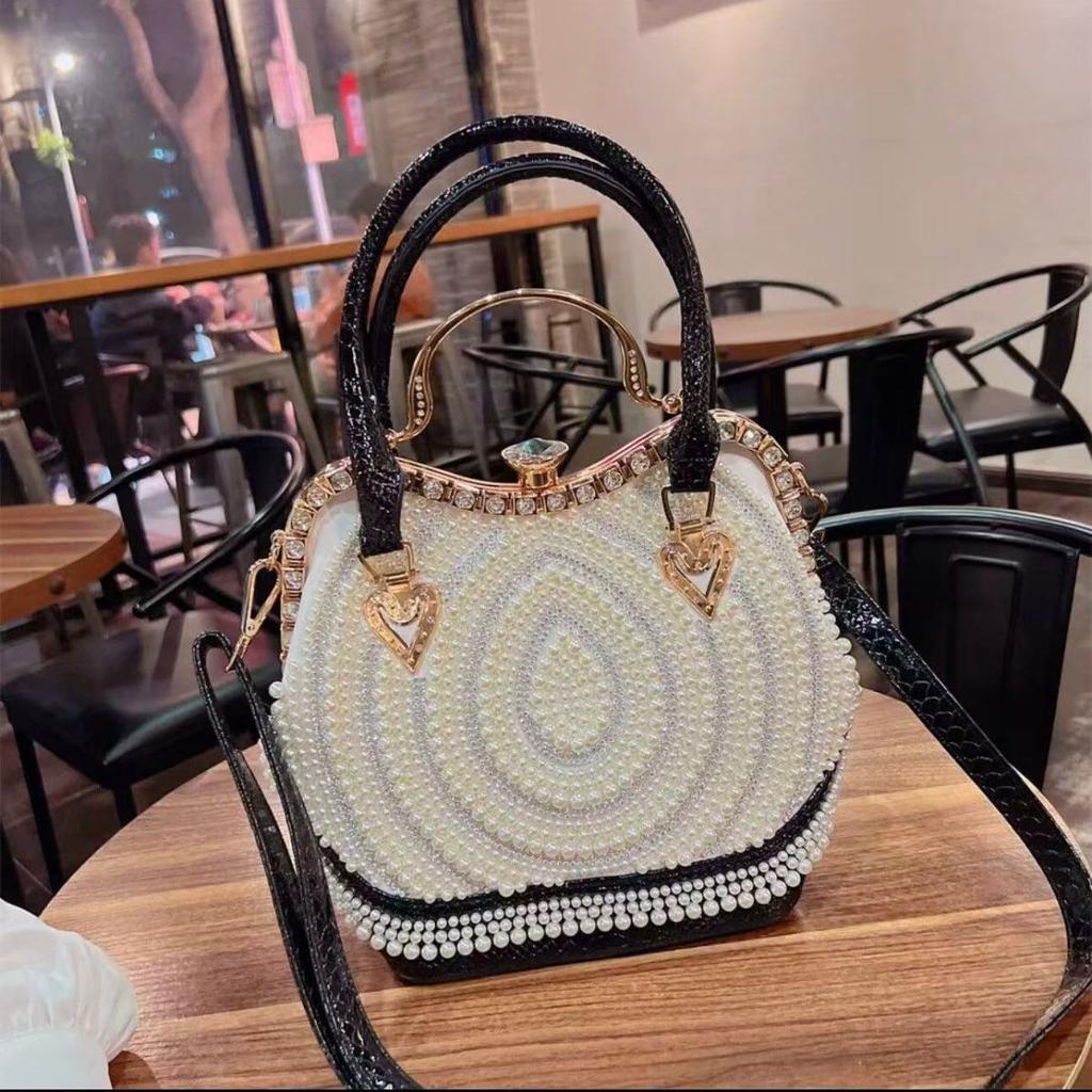 Fashion Diamond Studded Pearl Women's Shoulder Cross Bag
