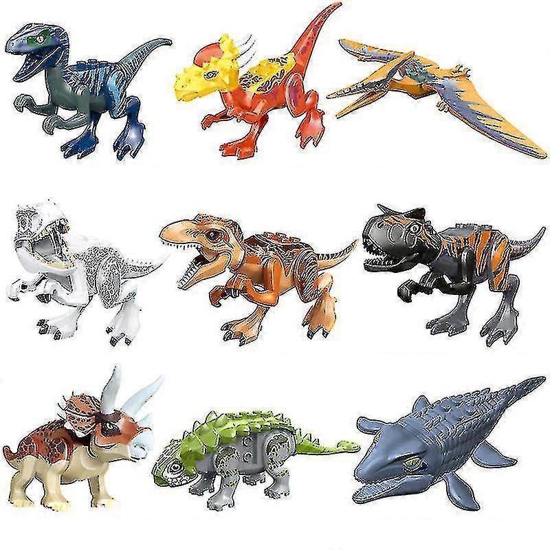 9pcs Jurassic Dinosaur Building Blocks T-rex Velociraptor Mosasaurus Triceratops Action Figures Kids Toys Gifts