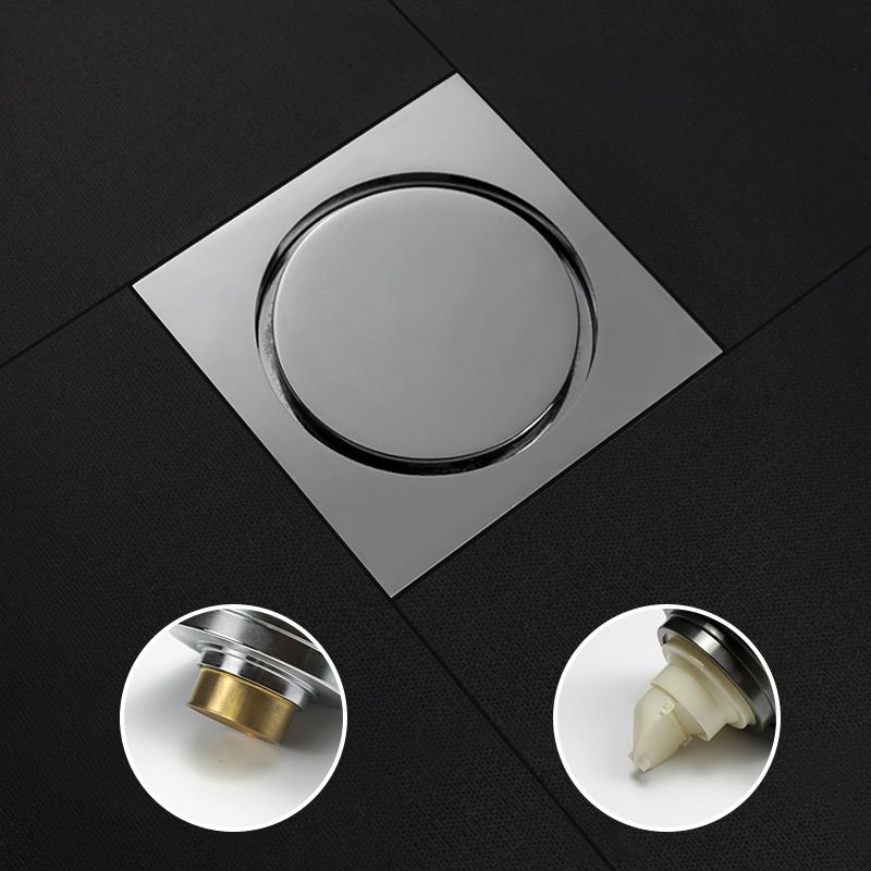 Floor Drain Brass Anti-odor Bath Drain Deodorization Square Kitchen Toilet Shower Room Cover Large Drainage Black 10*10CM