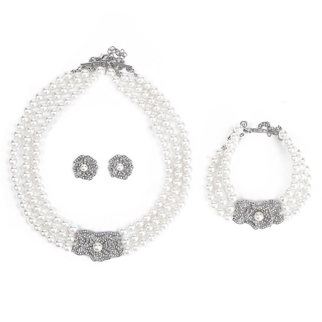 Water Diamond Geometric Necklace Earrings Bracelet Set For Bridal Party Accessories