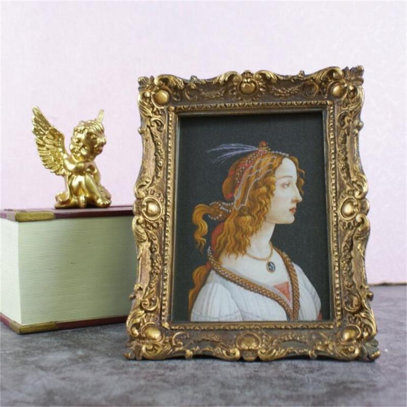 Resins Picture Frame Vintage European Styles Flower Embossed Carvings Photo Frame for Desktop Display or Wall Hanging
