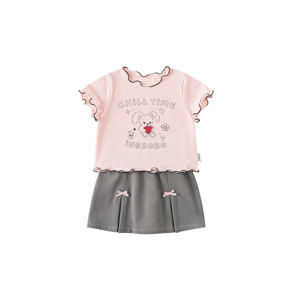 

Girl Summer Cartoon Rabbit Print Short Sleeve Dress Set With Bow For Toddler Girls 140cm