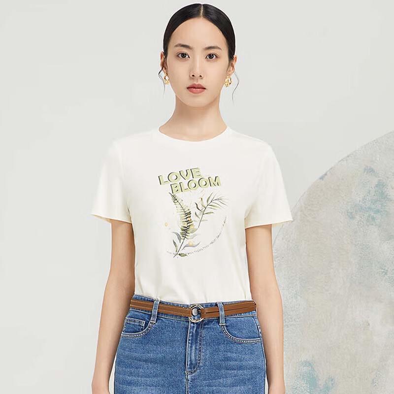 JESSIE Women s Letter Floral Round Neck T-Shirt M