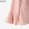 ZANZEA Damen Herbst Revers 3/4 Ärmel Patchwork Rüschen Hemden