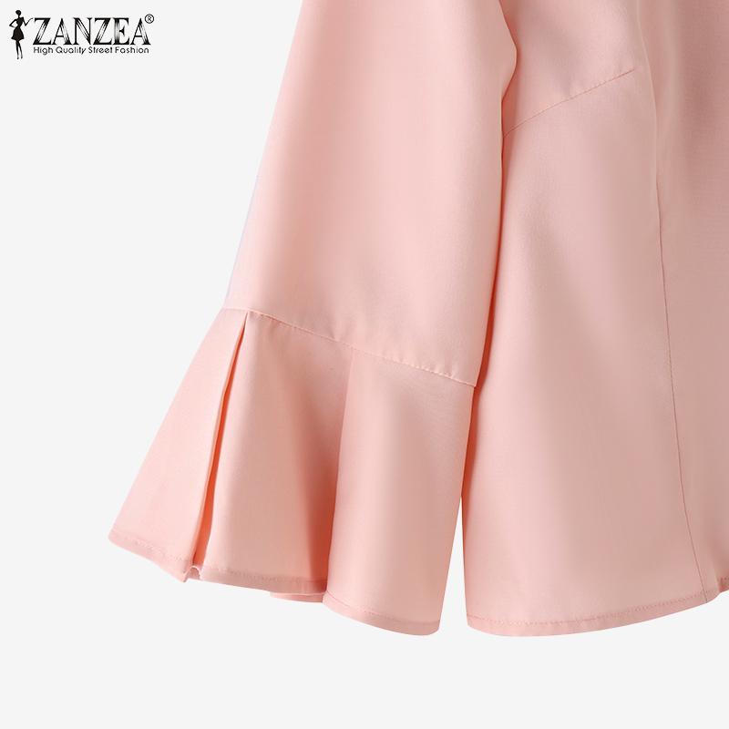 ZANZEA Damen Herbst Revers 3/4 Ärmel Patchwork Rüschen Hemden