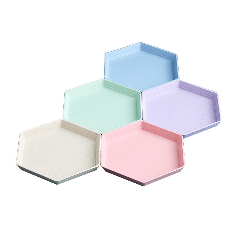 Wheat Straw Plate Household Creative Hexagonal Plate Fruit Plate Cute Small Vegetable Plate Japanese Platter Dining Table