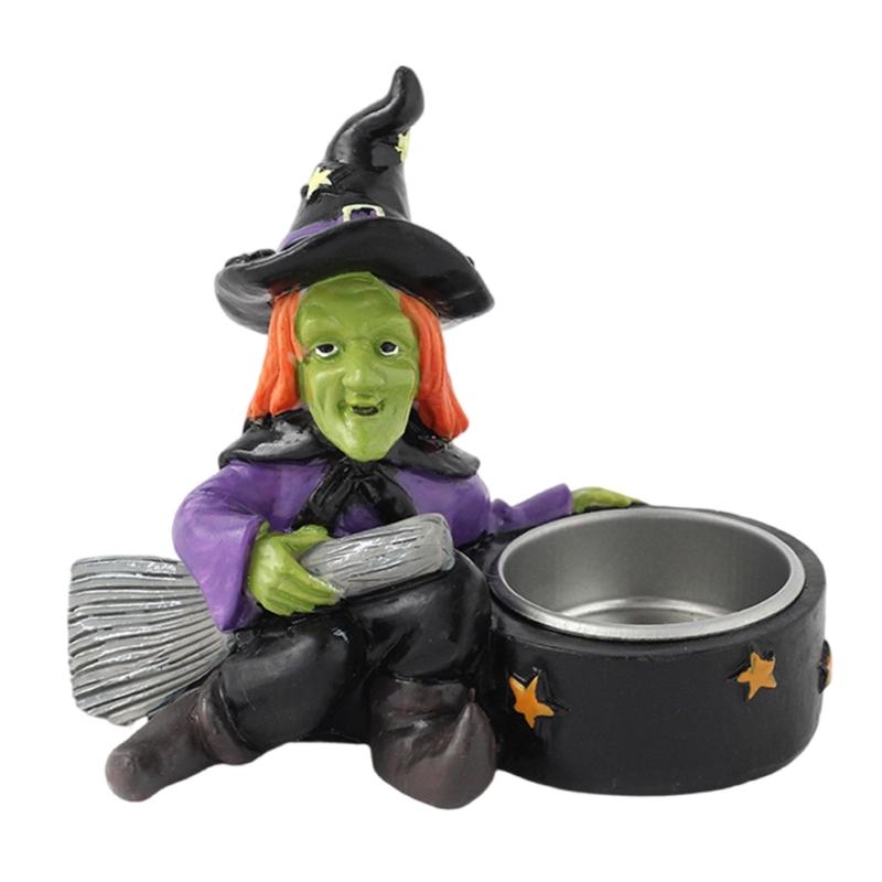 Mysterious Witch Skeleton Candle Stand, Handmade Resin Candle Holder CAndlestick for Themed Parties Halloween