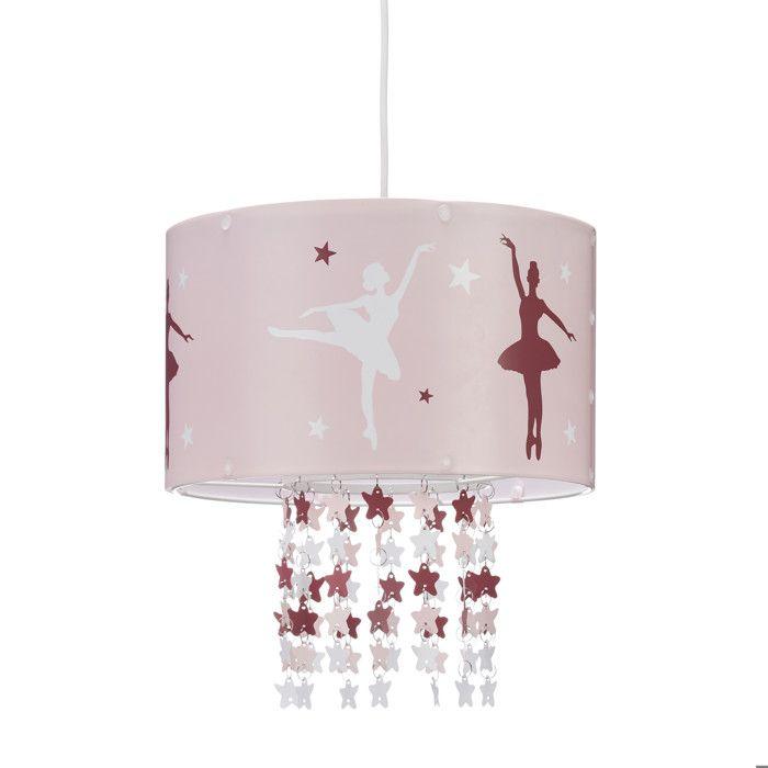 Relaxdays Lampe à suspension fille danseuses étoiles ballerines plafond motifs étoiles mobile chambre enfant, rose