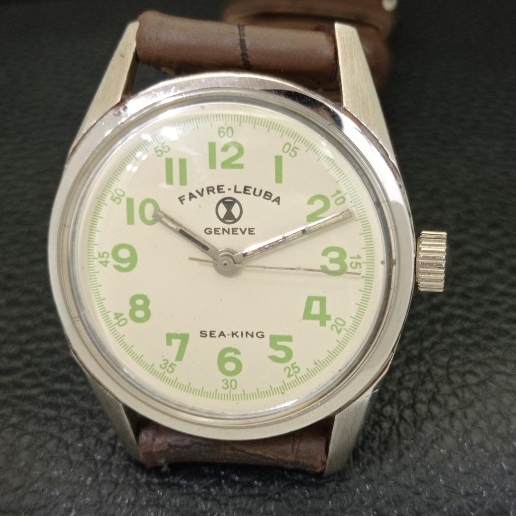 SWISS VINTAGE FAVRE LEUBA SEA KING HAND-WINDING MENS SIGN CASE WATCH a702025-5 R208-a702025
