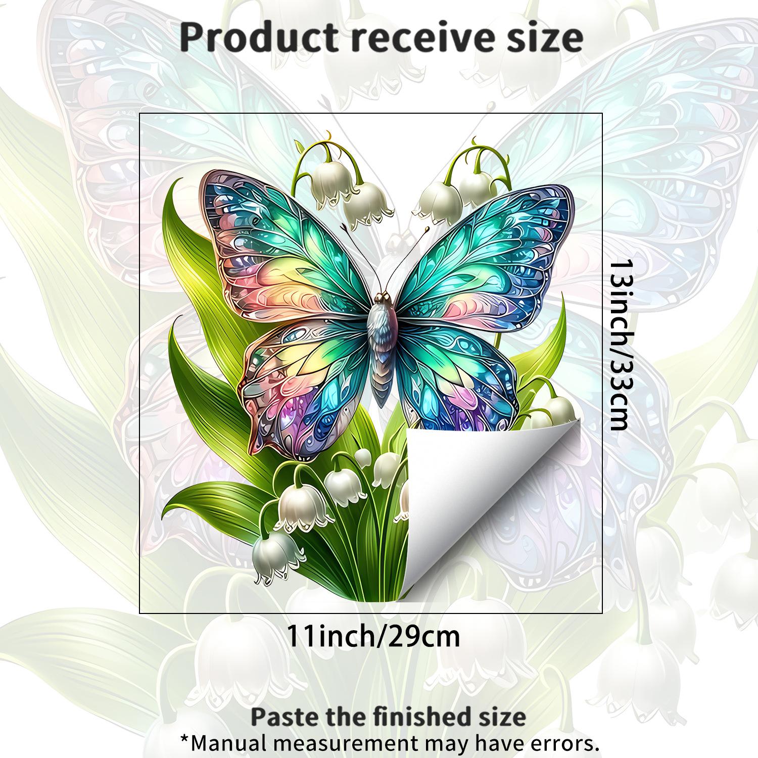

Colorful Stained Glass Bluebell Butterfly Static Cling Window Sticker for Balcony Living Room No Glue Home Decor 29x33cm разноцветный