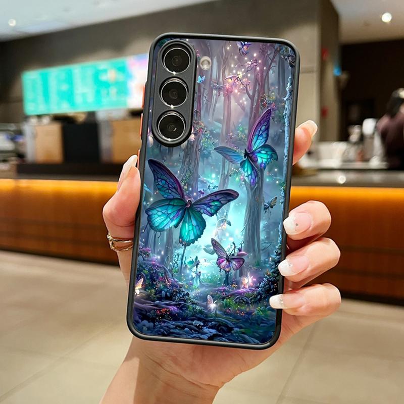 S25 Ultra Case Fantasy Butterfly Garden Pattern Matte Hard Cover For Samsung Galaxy S25 Edge S24 Ultra S23 S22 Plus S21 FE Capa Funda
