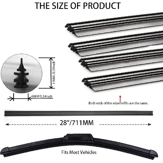 Wiper Blade Refill, 4 PCs Adjustable Size Of Universal Replacement Windshield Wiper Refill Replacement, Silicone Wiper Blade Refill For Front & Rear