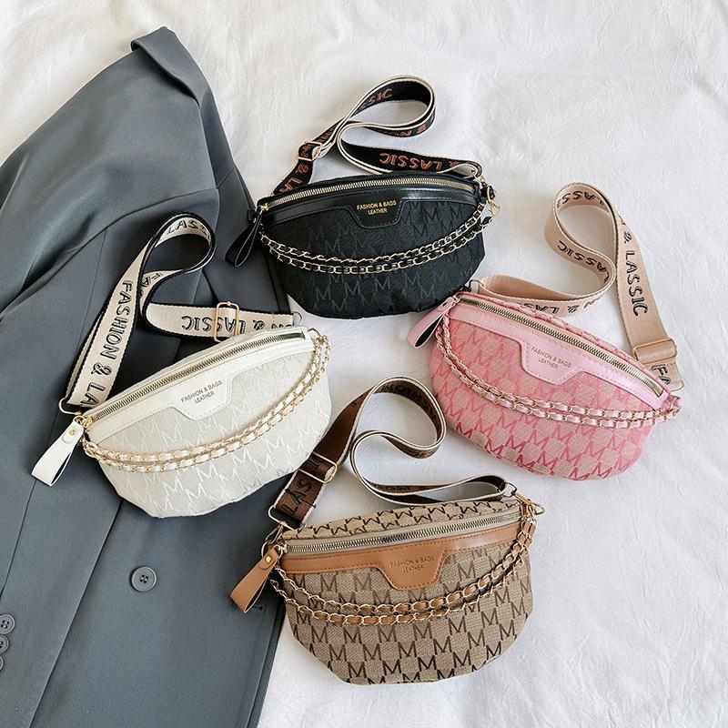 Trendy Waist Bags, Chic Crossbody Chest Bag, Stylish Chain Letter Patterns & Adjustable Wide Straps, Perfect for Daily Outfits