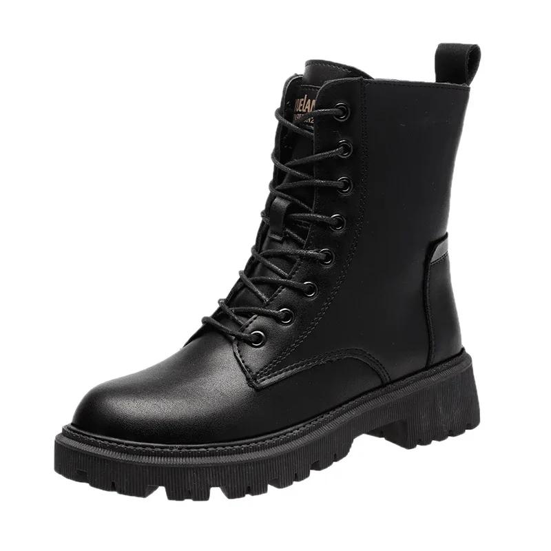 Waterproof Winter Snow Boots Women  Plus Velvet Thick Cotton Women Shoes Black Leather Warm Platform Women's Ankle Boots