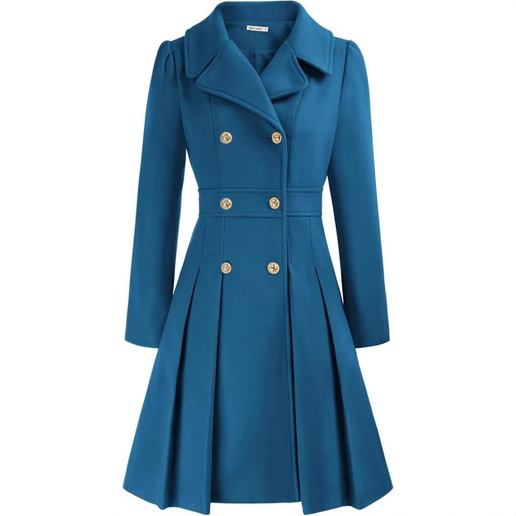 Pink Double Breasted Belted Trench Coat with Notch Lapel and Gold Buttons