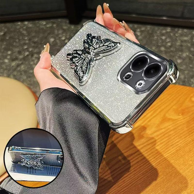 Glitter Plating Butterfly Bracket Holder Phone Case For Funda Xiaomi Redmi Note 15 Pro Plus Redmi 15C 4G 5G POCO C85 Stand Cover