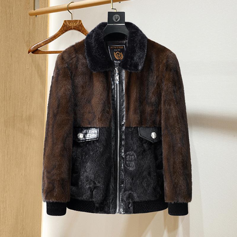 

Men s Golden Sable Velvet Fur Lapel Jacket - Autumn/Winter Fashion Warm Coat 5XL