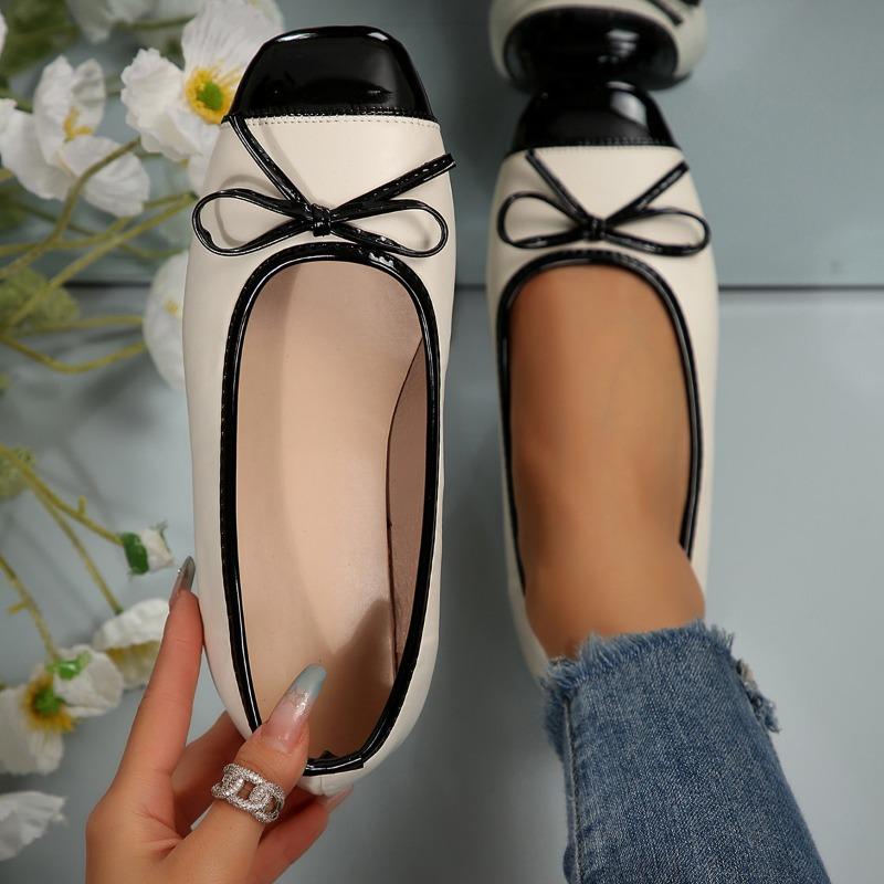 Women's Flats French Square Head Single Shoes Soft Ballet Flat Shoes Slip On Loafers Casual Leather Single Shoe Zapatos De Mujer