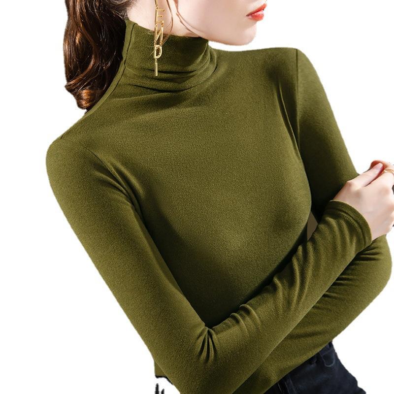 High Neck Undercoat Women's Double Sided Brushed Long Sleeve T-Shirt Warm Keeping Top Elegant and Comfortable Women's T-Shirt