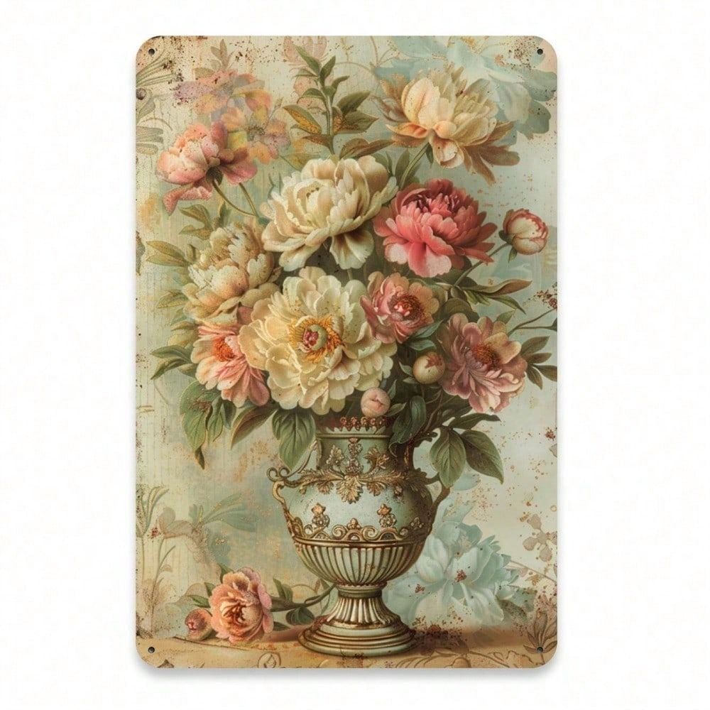 

Vintage Floral Still Life Metal Poster, Wall Art for Living Room, Home Decor Iron Sign 8x12 Inch