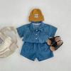 Summer Baby Denim Short Sleeve Pocket Top And Shorts Set For Boys And Girls 2 Piece Outfit