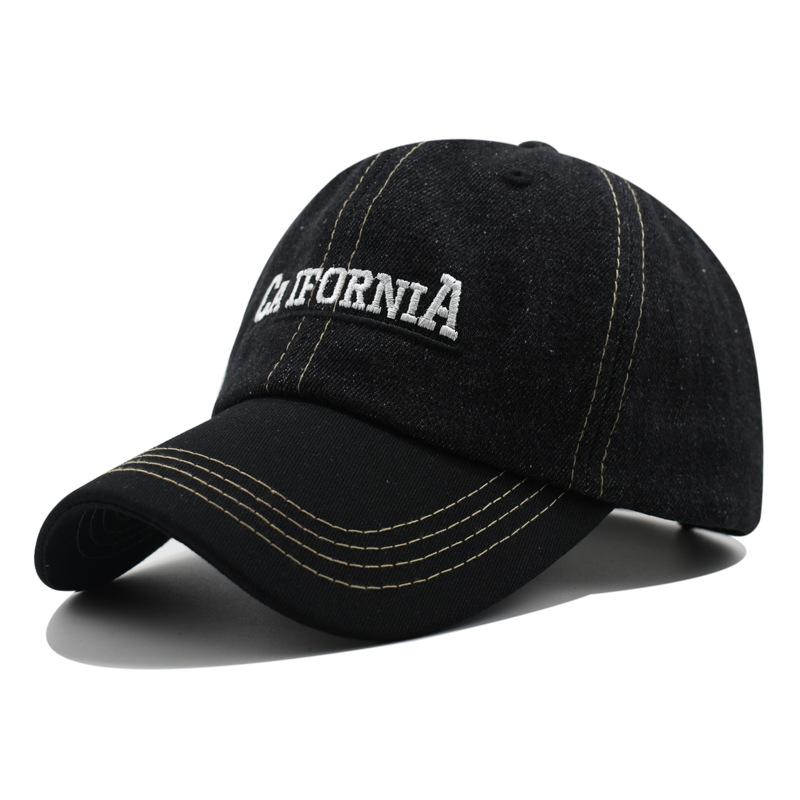 

Модная джинсовая бейсболка для женщин и мужчин, корейская ковбойская кепка с вышивкой букв, шляпа с солнцезащитным козырьком для улицы, хип-хоп, регулируемая, облегающая чёрный