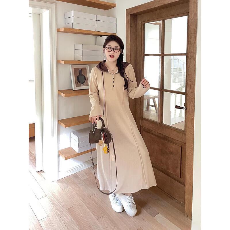 Liedu Little Love Song Retro Colorblock Plus Size Hooded Knitted Dress XL