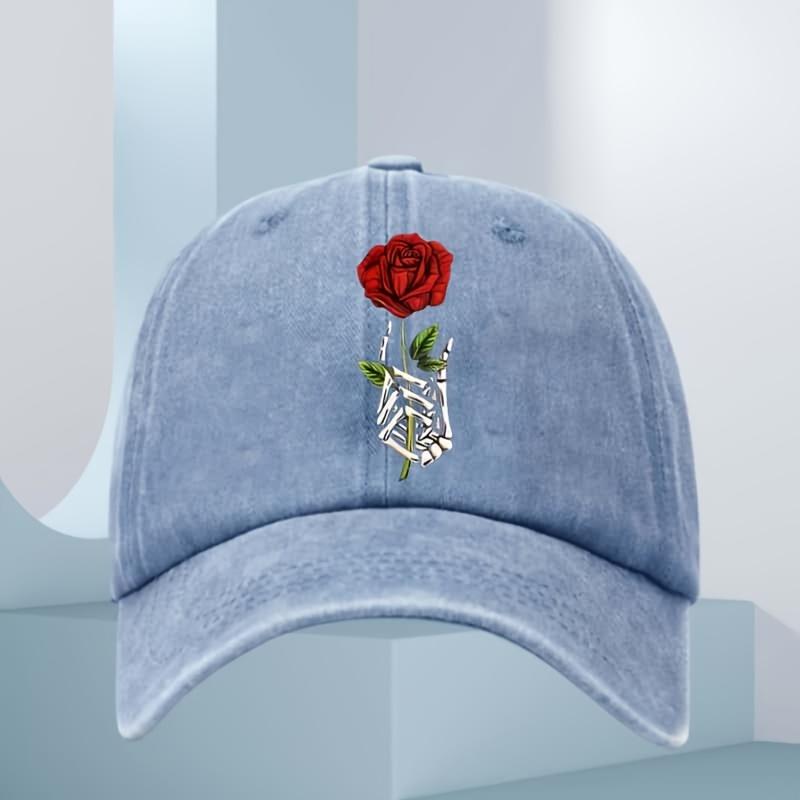 Rose Skull Printed Baseball Hat for Men and Women Outdoor Sports Running Sunscreen Daily Leisure Activities Duck Tongue Hat