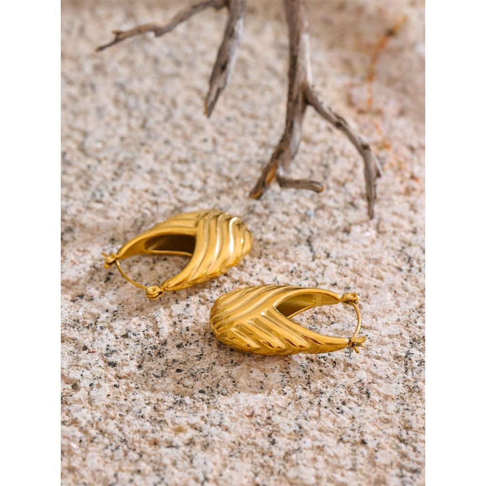 Eetit Statement Stainless Steel Striped Hollow Geometric Hoop Earrings 18K Golden Plated Texture Daily Jewelry Waterproof