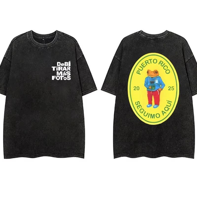 Vintage Washing T Shirt Bad Bunny DeBi TiRAR MaS FOToS DTMF T-shirt Men Fashion Cotton Wash Tshirts Male Hip Hop Gothic Tees