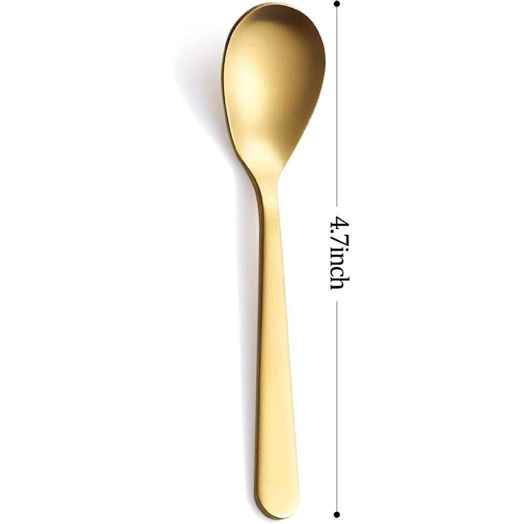 Matte Gold Demitasse Espresso Spoons, Stainless Steel Satin Finish Coffee Spoons, Mini Teaspoons, Sugar Spoons, 4.7-inch, Set of 6, 6-PIECE