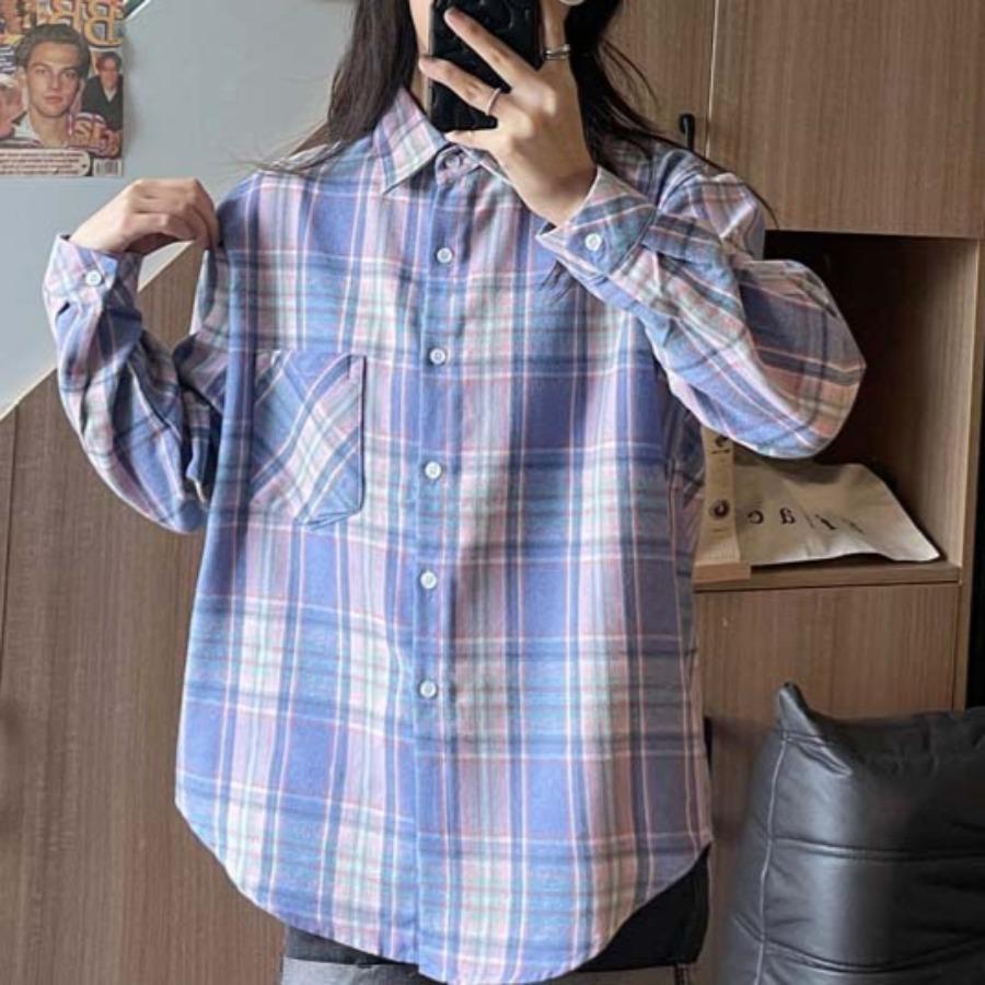 Frühling Herbst Retro Langarm Kariertes Hemd Modisches Loses Vielseitiges Freizeithemd Blusen & Hemden