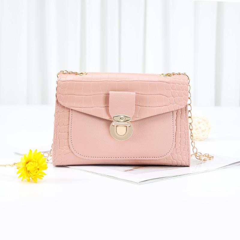 Stone Pattern Women's Bag New Lock Double Chain Small Square Bag Mobile Phone Bag Women's Bag One Piece