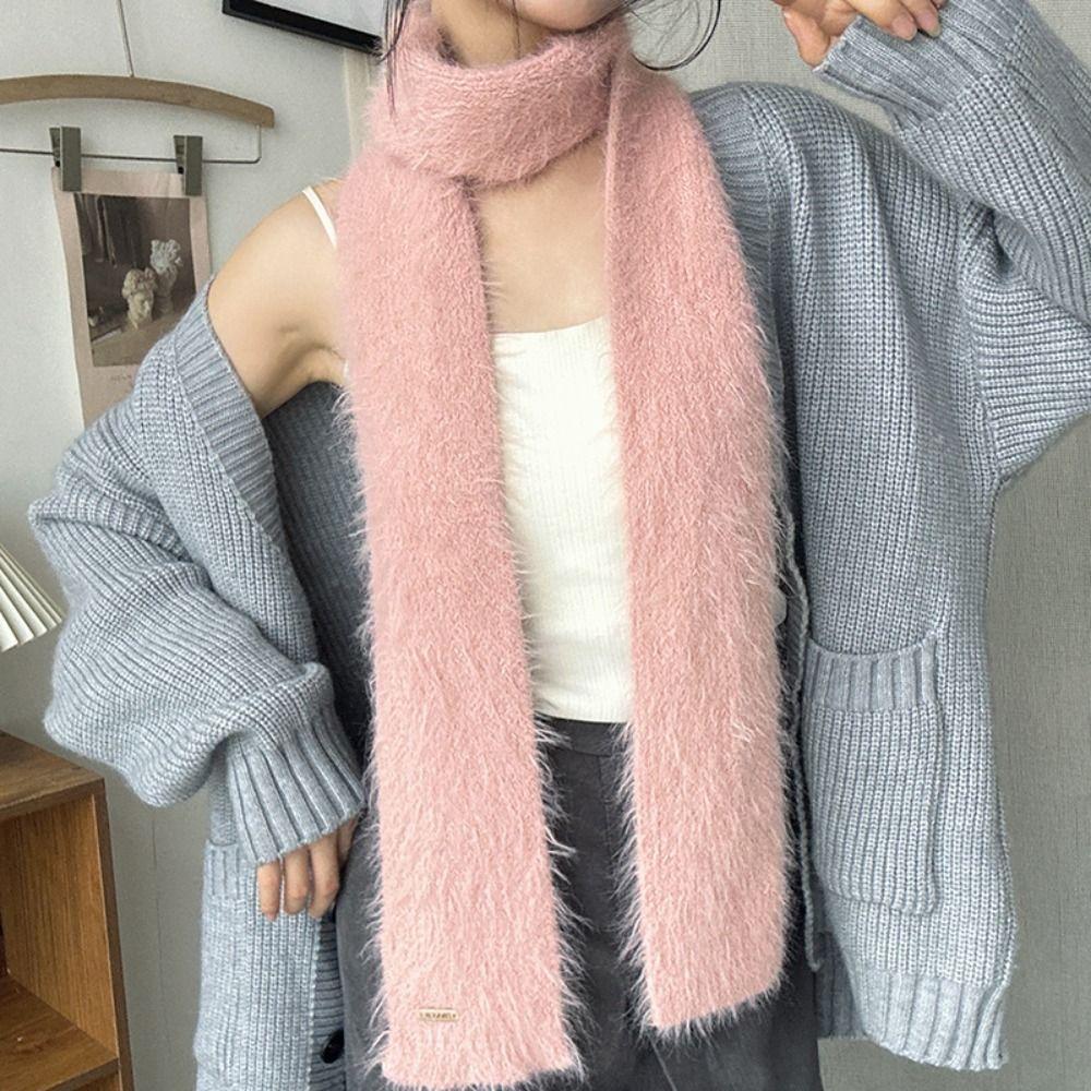 Solid Color Thin Long Scarves Soft Plush Y2K Girl Scarf Outdoor Mohair Women Scarf  Female