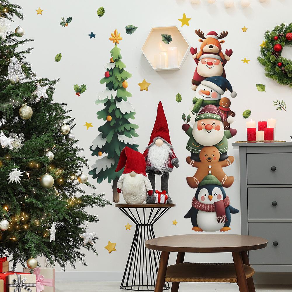 Christmas Character Stack Wall Sticker for Home Kids Rooms Entryways Holiday Party Venues Removable Vinyl Cute Festive Design