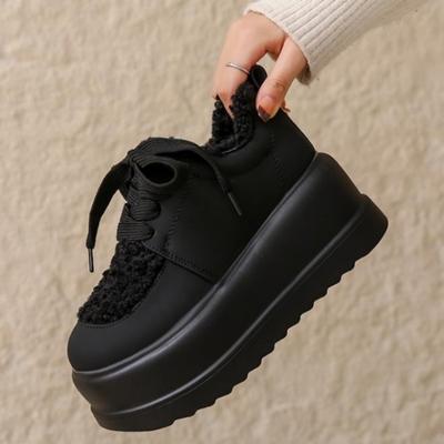 Fashion Women Thick Sole Snow Sneakers New Winter Slip-on Plush Warm Cotton Shoes Woman Outdoor Non Slip Fluffy Platform Fur Shoes 7.5CM