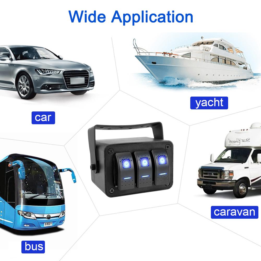 2/3 Gang Rocker Switch Panel 12-24V For Vehicles Caravan Truck Marine Rotate Case With Bule LED Light Indicator Waterproof