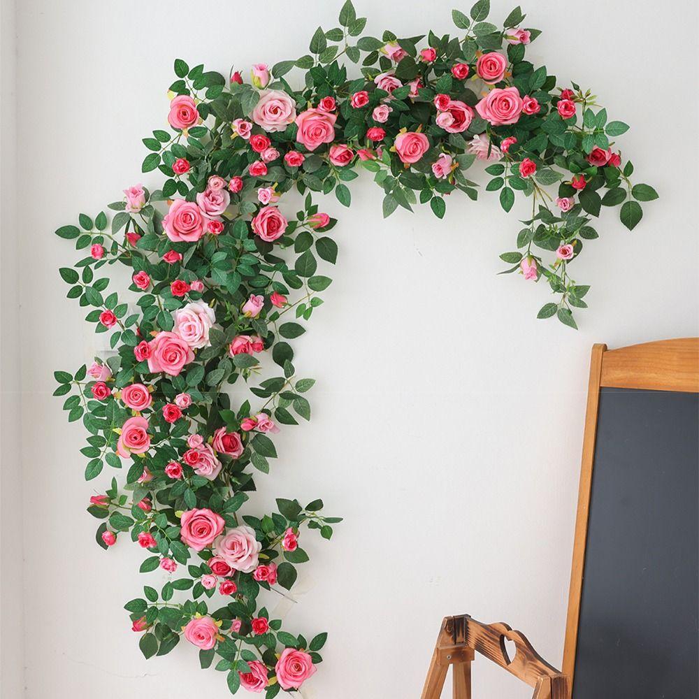 Rattan Vine Silk Flowers Rattan 190cm Hanging Rose Realistic Artificial Rose Vine  Wedding Decor