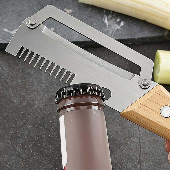 Vegetable Peeler with Wooden Handle 3-in-1 Fruit Peeler Scallion Shredder And Bottle Opener Efficient Kitchen Tool