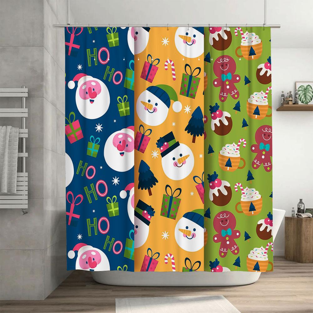 Christmas-themed Shower Curtain Festive Snowman, Gingerbread Man Candy Cane Design for Bathroom Decor In Multiple Colors
