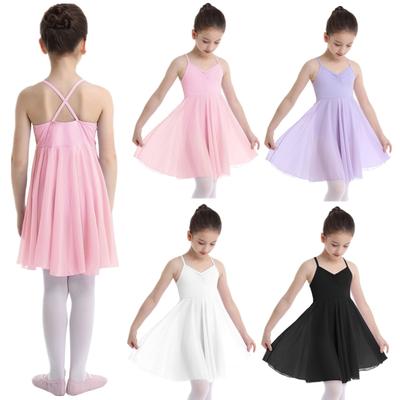 Kızlar için Jimnastik Leotard Kolsuz Kaşkorse Şifon Bale Dansçısı Leotard Elbise