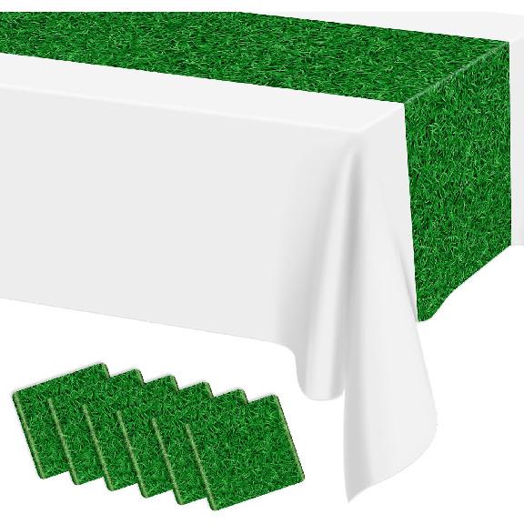 Grass Table Runner, 6 Pcs Disposable Green Grass Table Runners for Golf Party Decorations Wedding Baby Shower, 14 x 108 inch Green Grass-1