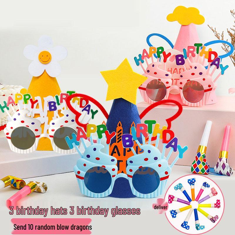 First Birthday Party Glasses & Hats Set for Boys and Girls - Cake & Photo Props