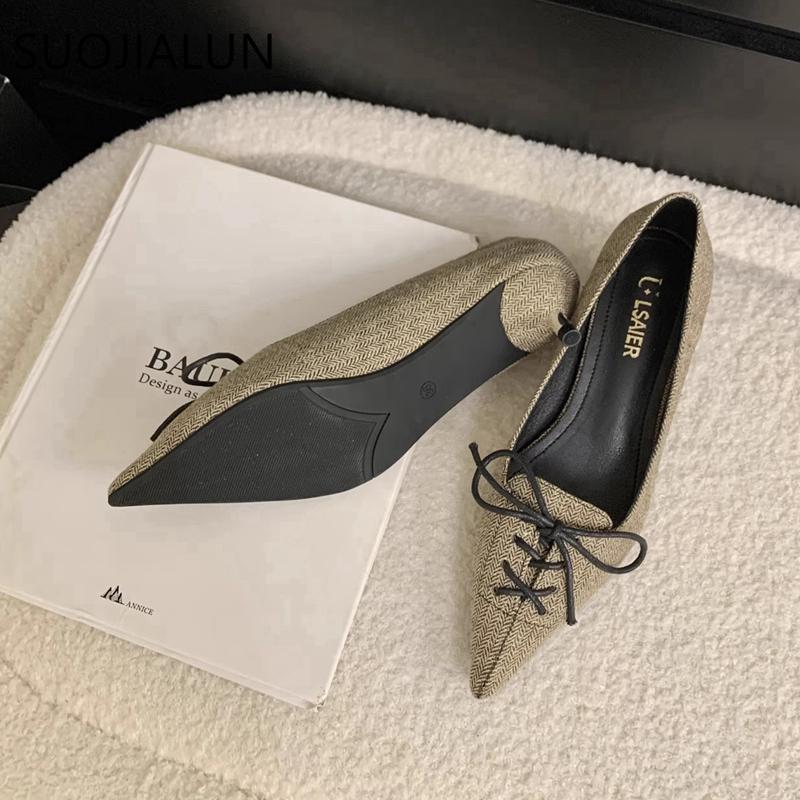 Fashion SUOJIALUN 2025 New Brand Women Pumps Shoes Fashion Pointed Toe Slip On Ladies Elegant Single Shoes Thin Low Heel Pumps Shoes