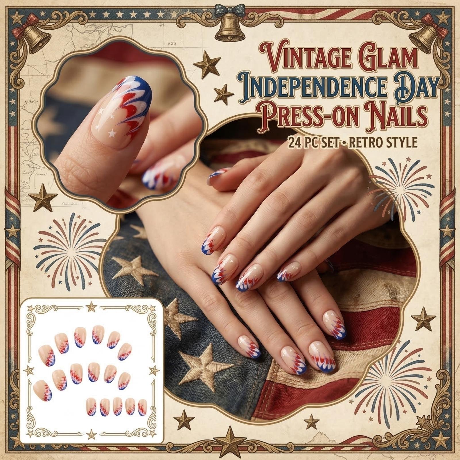 

24 Pieces Vintage Style Press On Nails Set with Independent Designs for Easy Application and Durable Wear Suitable for Various Nail Shapes and Sizes one size