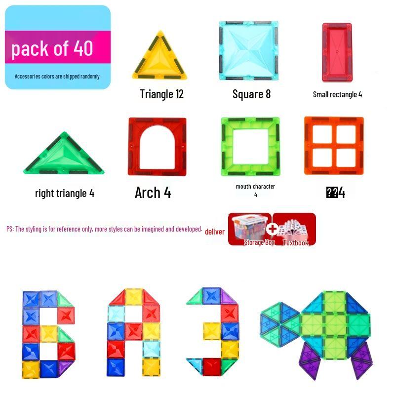 40-Piece Stained Glass Magnetic Tiles Set for Children - Strong Magnetic Wood Blocks Educational Toy