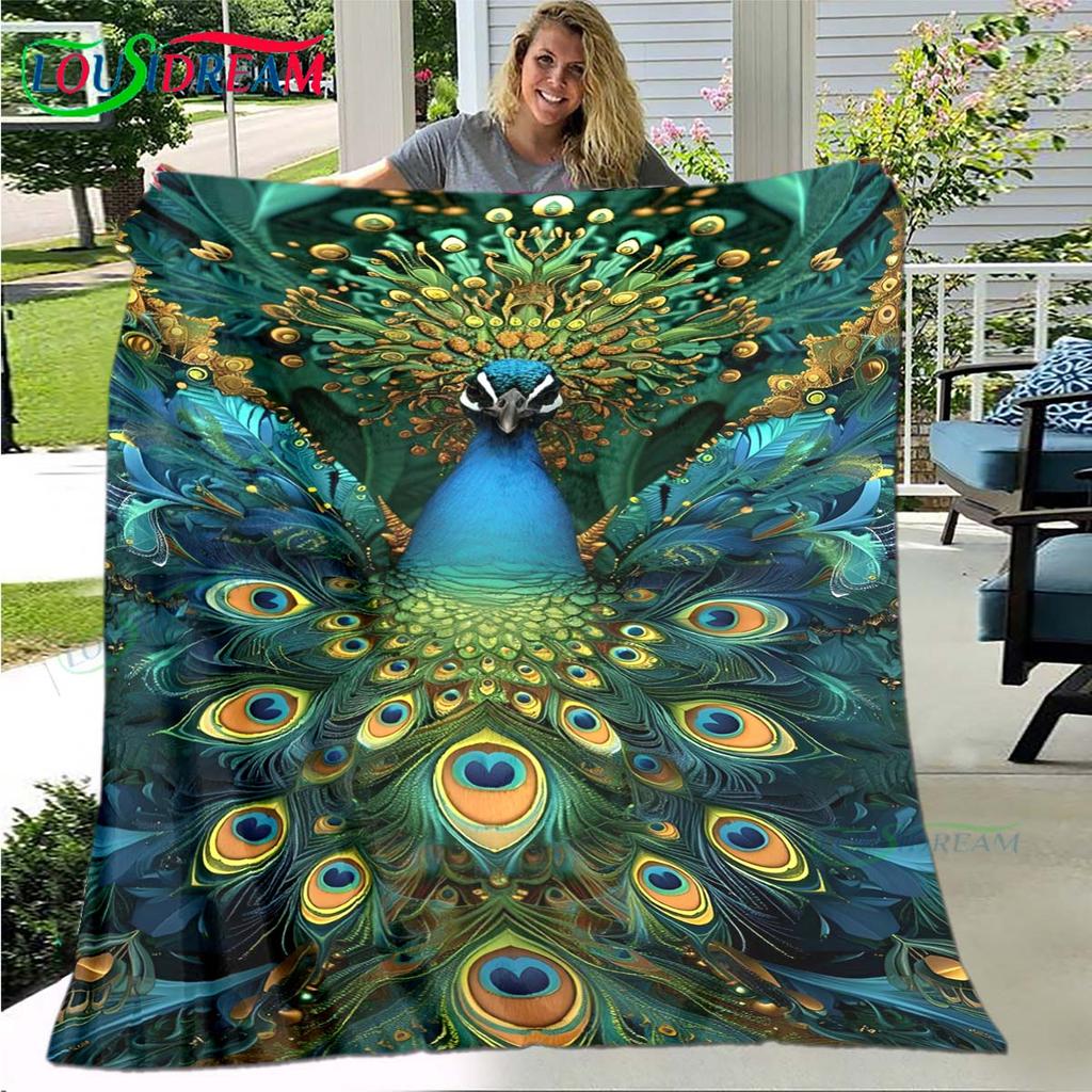 3D Hot Fashion Peacock Feather Flannel Adult and Children Blanket Sofa Bed Decoration Blanket Portable Blanket Bath Towel Gift