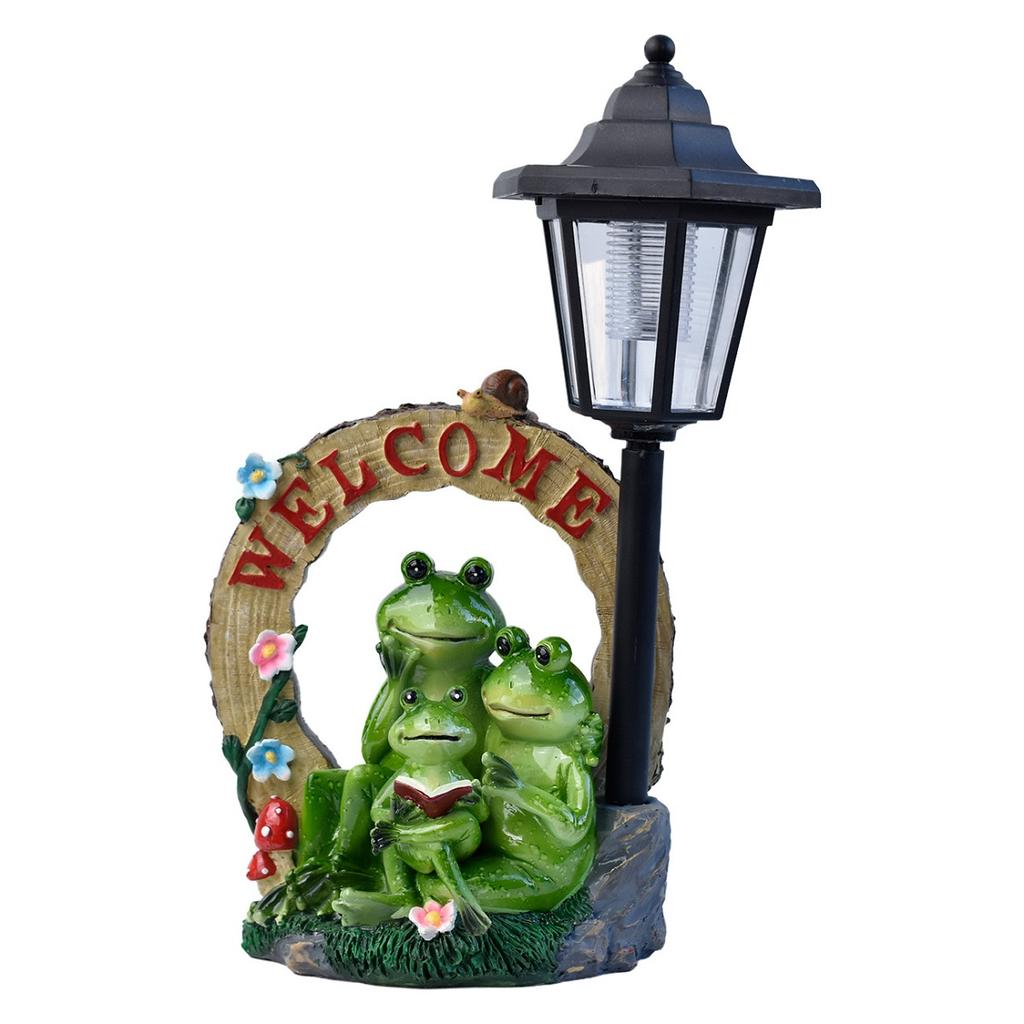 Solar Garden Statues Frog Garden Statue Resin Garden Family Frog Statue Frog Sculpture for Lawn Ornaments Patio Yard Decorations